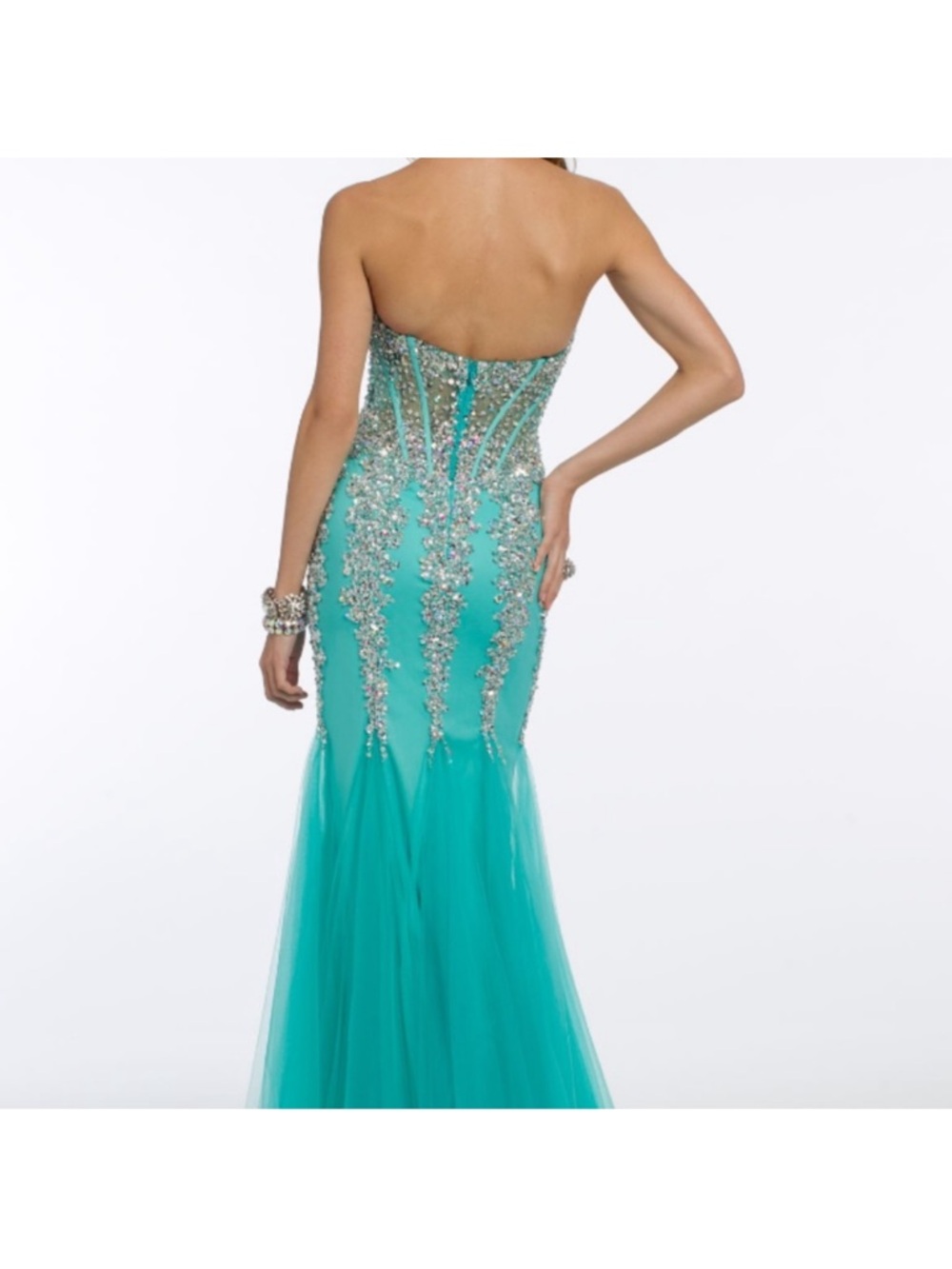 Jovani Turquoise Mermaid Evening/Prom Gown with Embellished Bodice - Picture 2 of 4